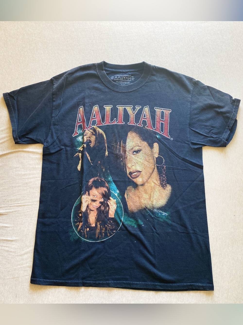 Aaliyah Graphic Vintage Style Tee - Black Wash